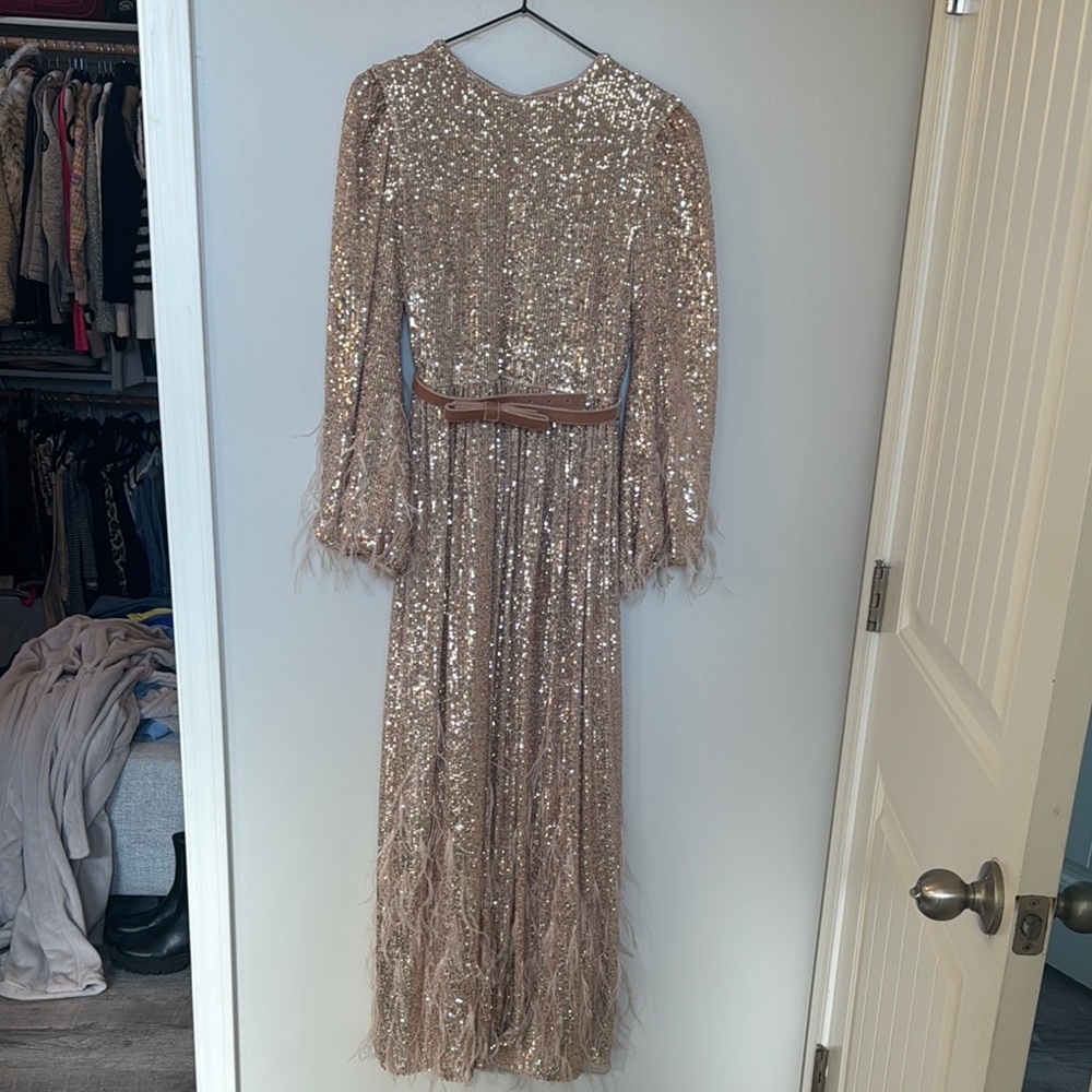 Elegant Sequin Dress with Feather Details